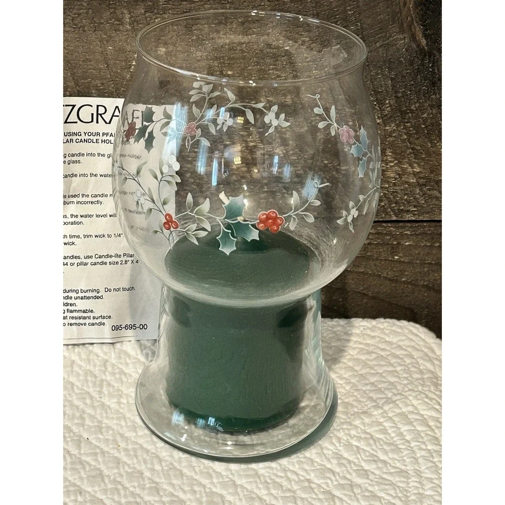 Pfaltzgraff Winterberry Hurricane Lamp Floating Candle Christmas -‎